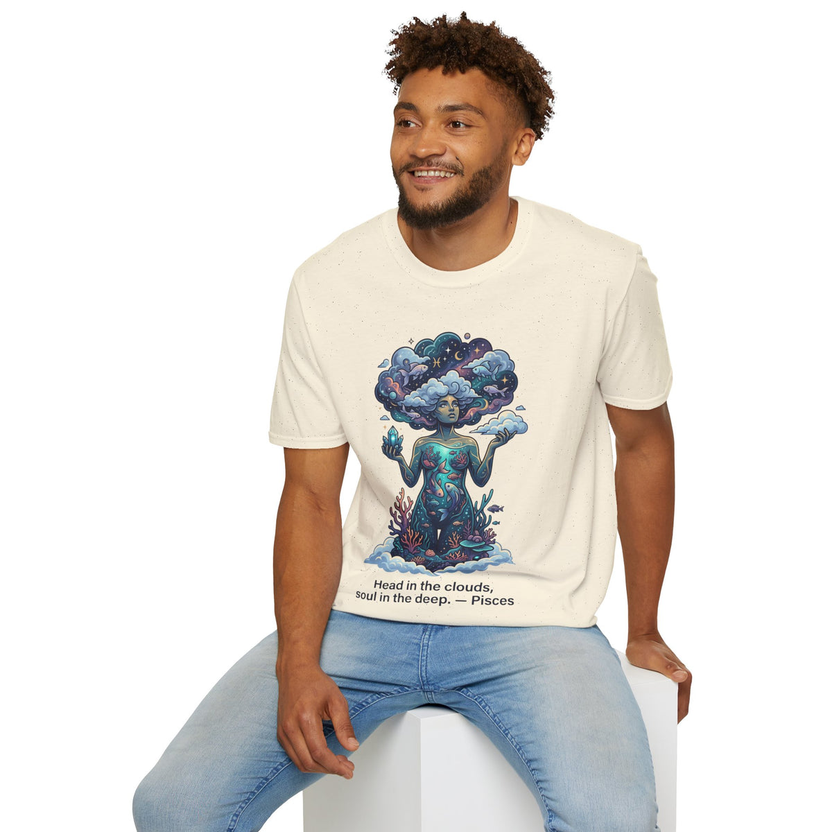 Pisces Zodiac in the Clouds T-Shirt — Dreamy Cosmic Woman Graphic Tee