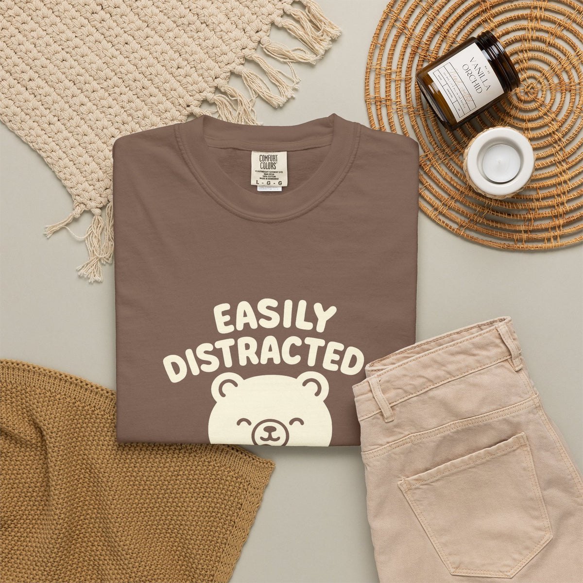 Hot Cocoa Bear T-Shirt — "Easily Distracted" Cute Winter Graphic Tee - Trending Now - October 2026