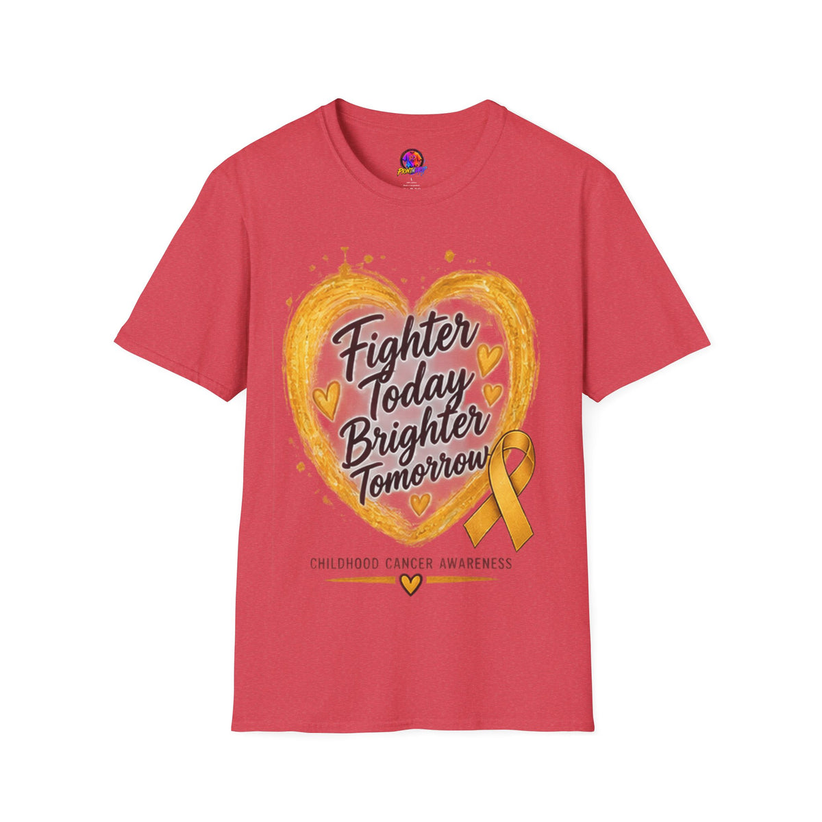 Childhood Cancer Awareness T-Shirt — "Fighter Today Brighter Tomorrow" Gold Ribbon