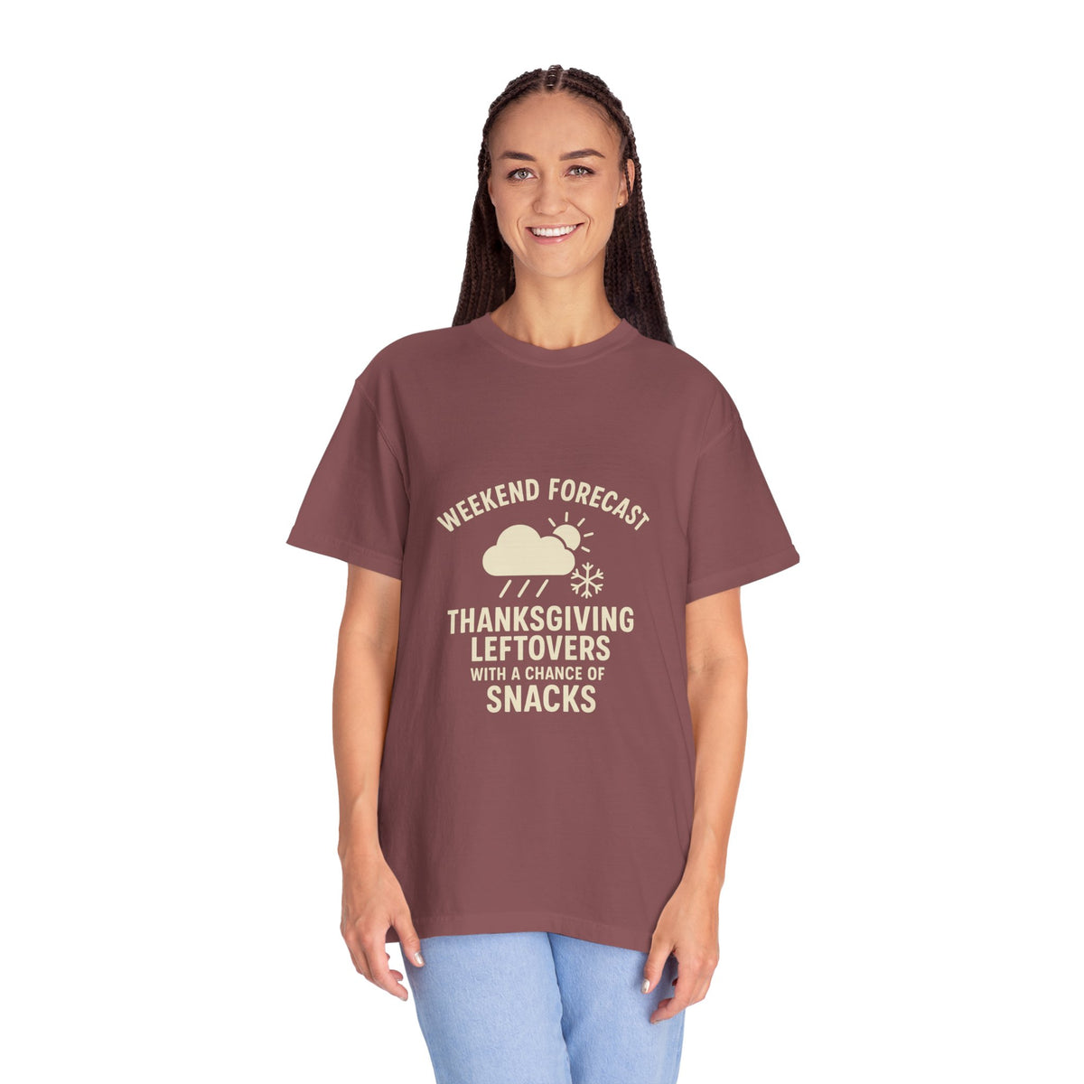 Thanksgiving Leftovers T-Shirt — “Weekend Forecast: Thanksgiving Leftovers with a Chance of Snacks” - Trending Now - October 2026