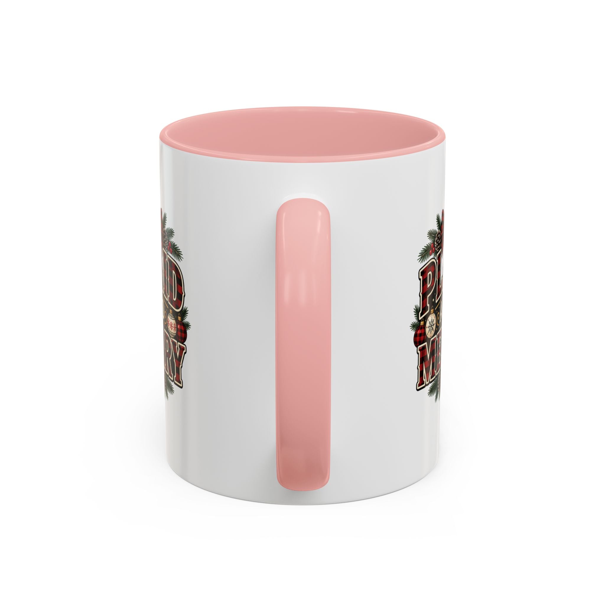 Plaid and Merry Accent Coffee Mug — Festive Buffalo Check Christmas Mug