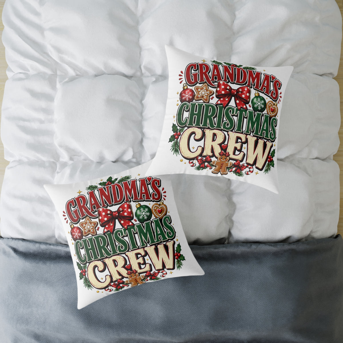 Grandma's Christmas Crew Square Pillow - Festive Holiday Throw Pillow