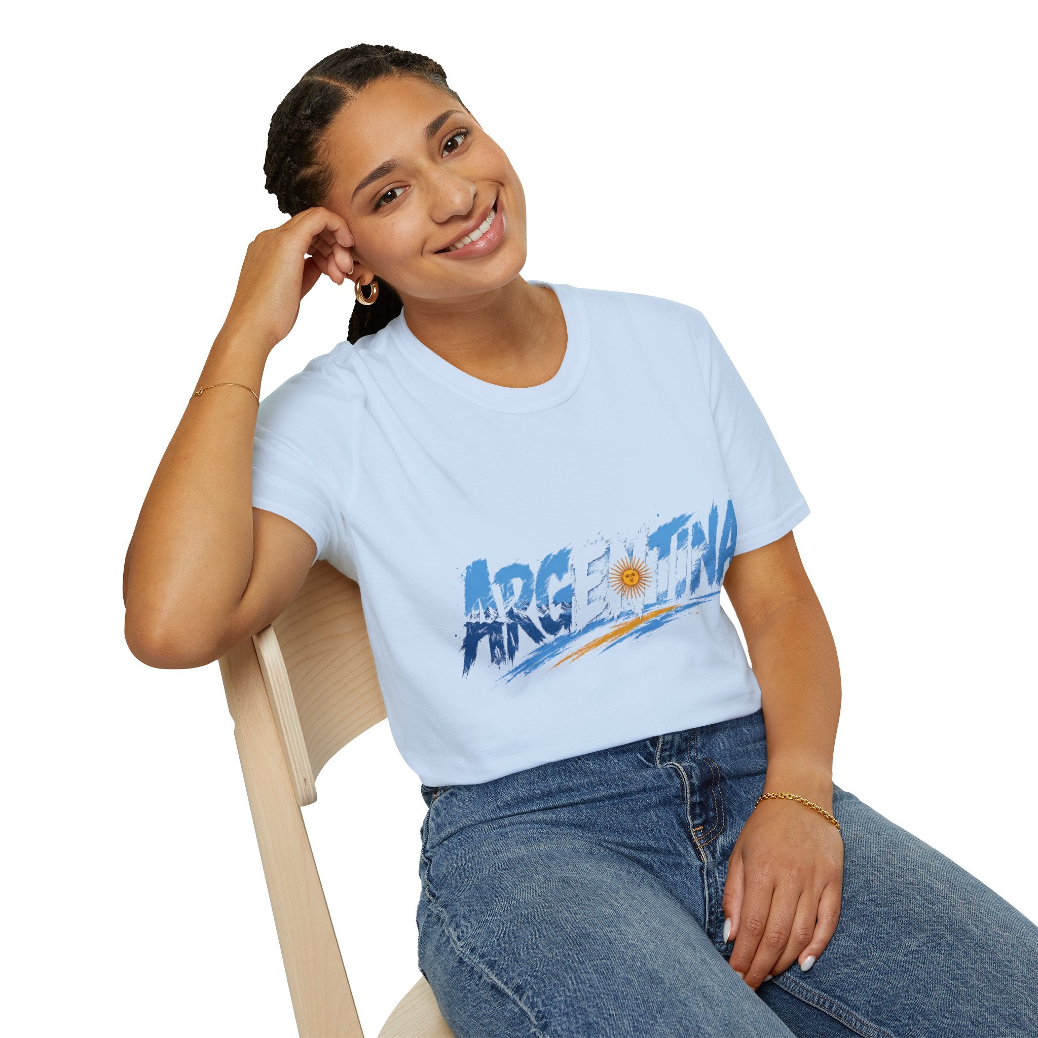 Argentina Graphic T-Shirt — Argentina Typography Tee with Sun & Flag Colors