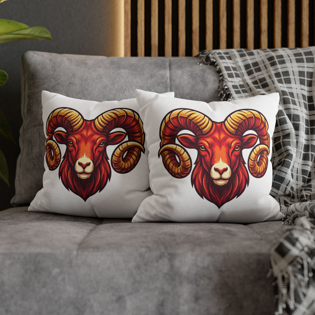 Aries Ram Throw Pillowcase — Bold Zodiac Goat Accent Pillow Cover