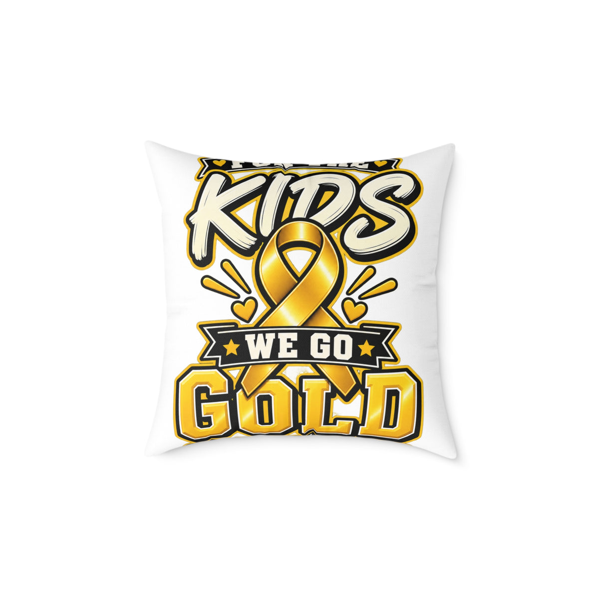 We Go Gold Kids Ribbon Square Throw Pillow — Childhood Cancer Awareness Decor