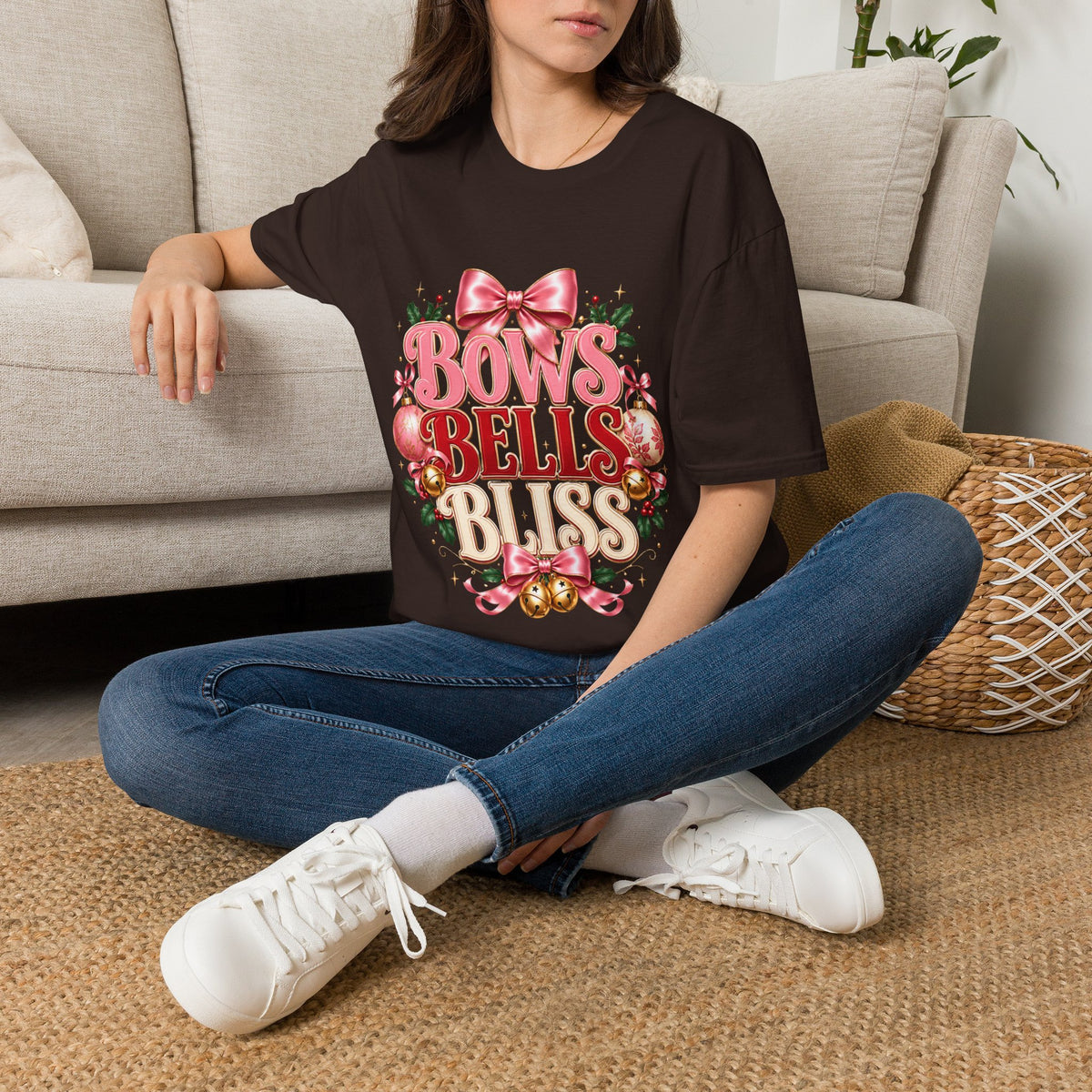 T-Shirt — Bows Bells Bliss Christmas Graphic Tee