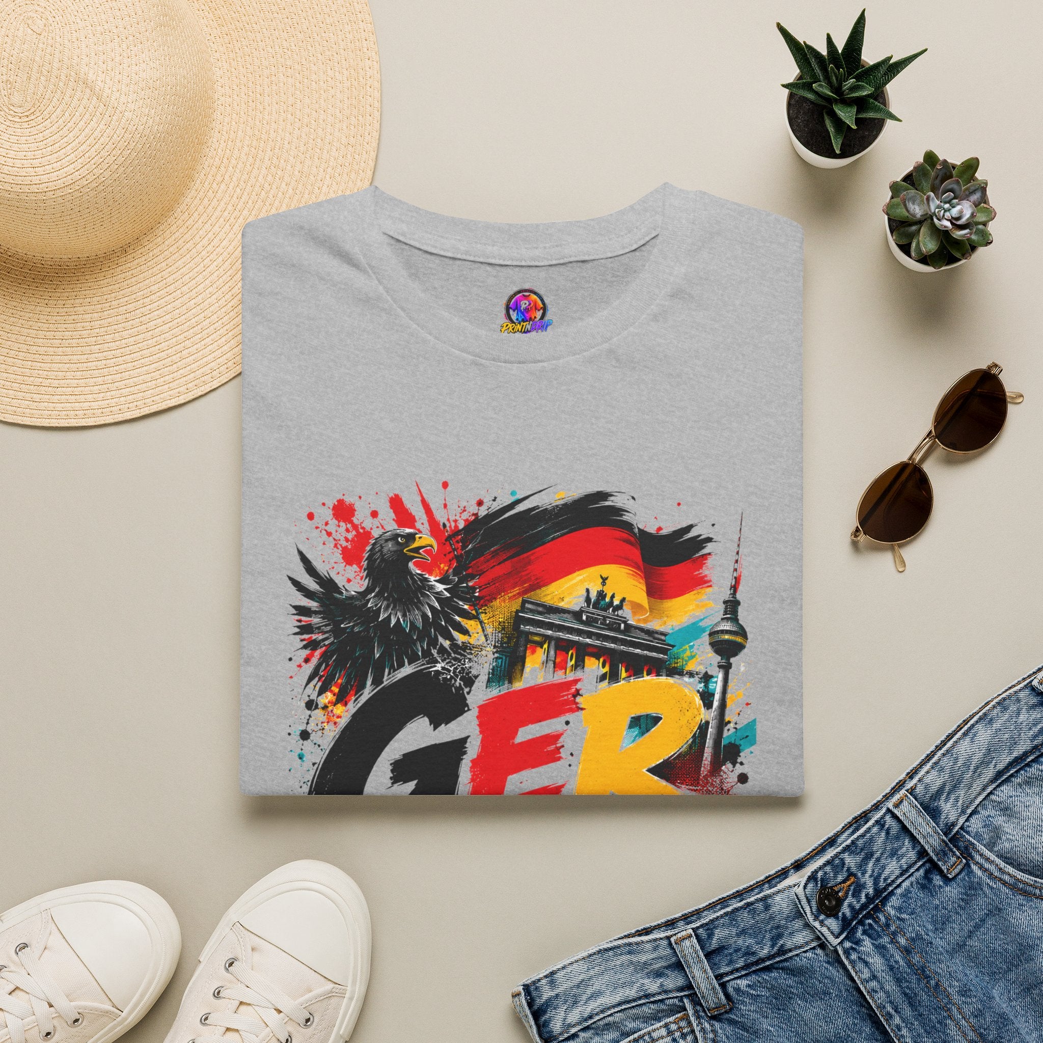 Germany Soccer Graphic T‑Shirt — Flag, Eagle & Brandenburger Tor Design