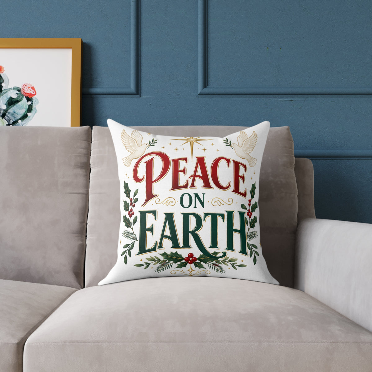 Christmas Peace on Earth Holiday Throw Pillow — Christmas Decorative Square Cushion
