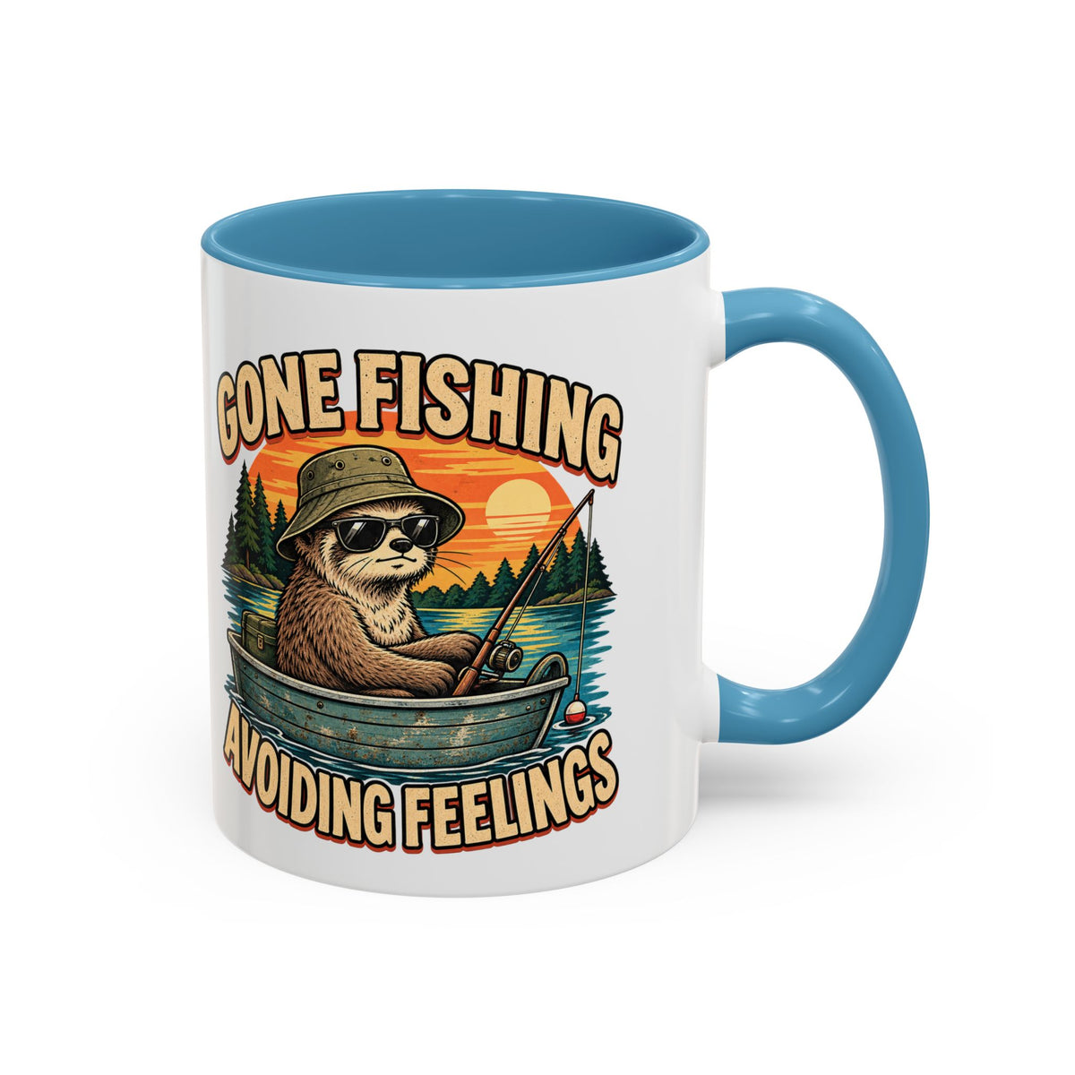 Funny And Witty "Gone Fishing Avoiding Feelings" Accent Coffee Mug (11, 15oz)