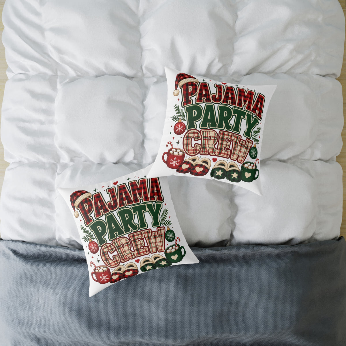 Christmas Pillow — Pajama Party Crew Holiday Decorative Throw Pillow
