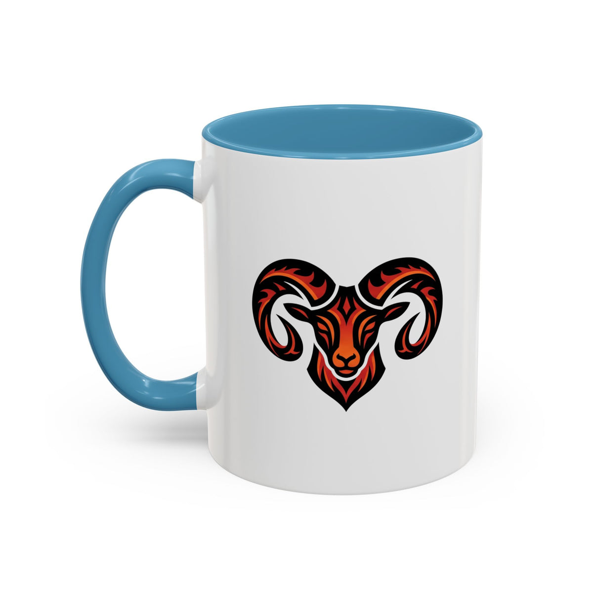 Aries Zodiac Ram Logo Accent Coffee Mug — Bold Tribal Ram Head Design