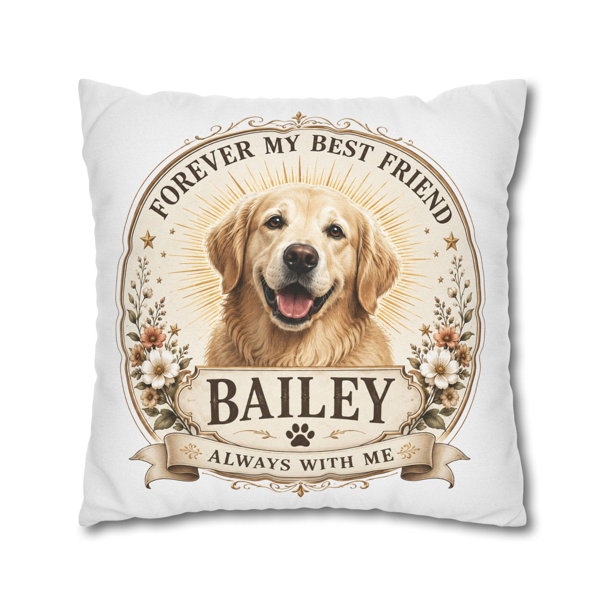Personalized Dog Pillowcase Milo Bailey Dog Dad Mom - "Forever My Best Friend" Golden Retriever Tribute