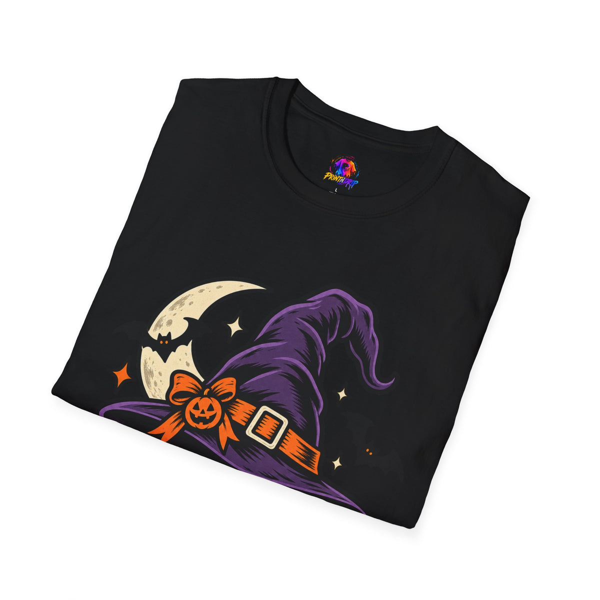 Midnight Mischief Halloween T-Shirt — Witch Hat & Bats Graphic