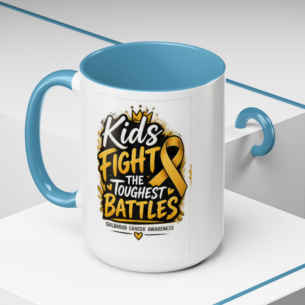 Kids Fight The Toughest Battles Accent Coffee Mug — Childhood Cancer Awareness 11/15oz