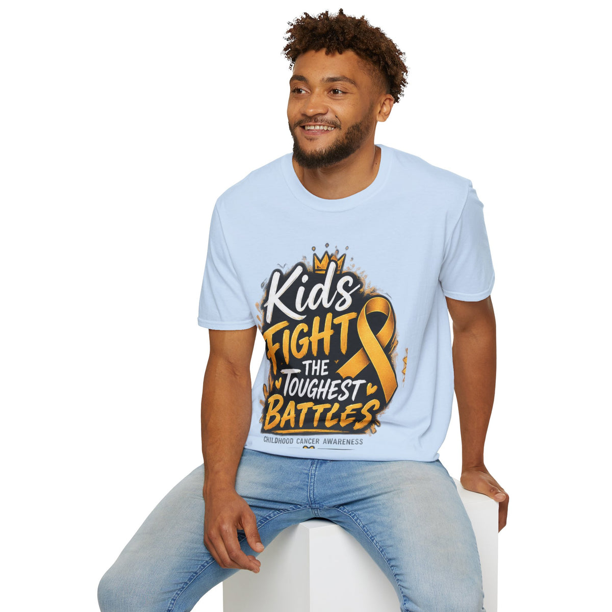 Children's Cancer Awareness T-Shirt — "Kids Fight The Toughest Battles" Gold Ribbon