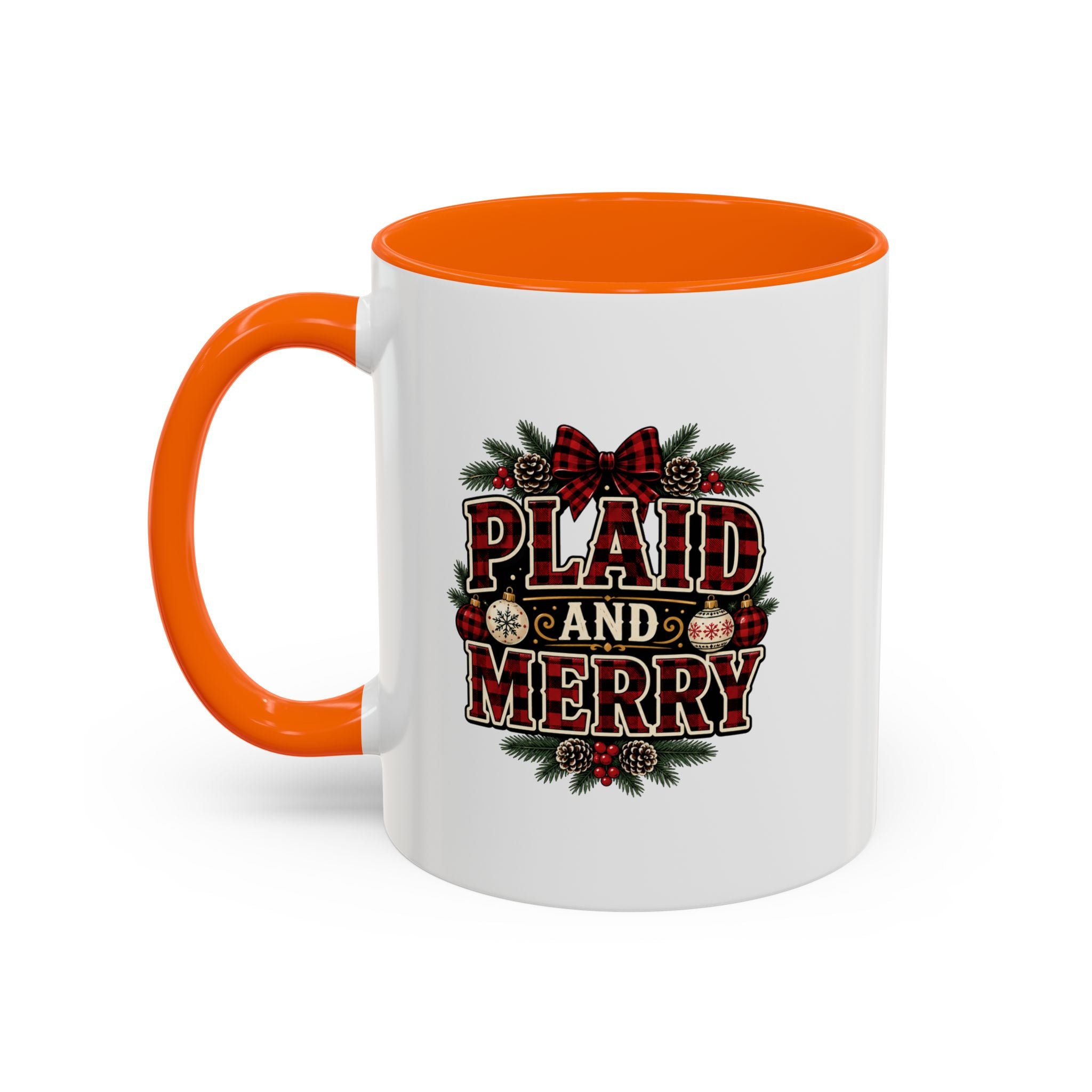 Plaid and Merry Accent Coffee Mug — Festive Buffalo Check Christmas Mug