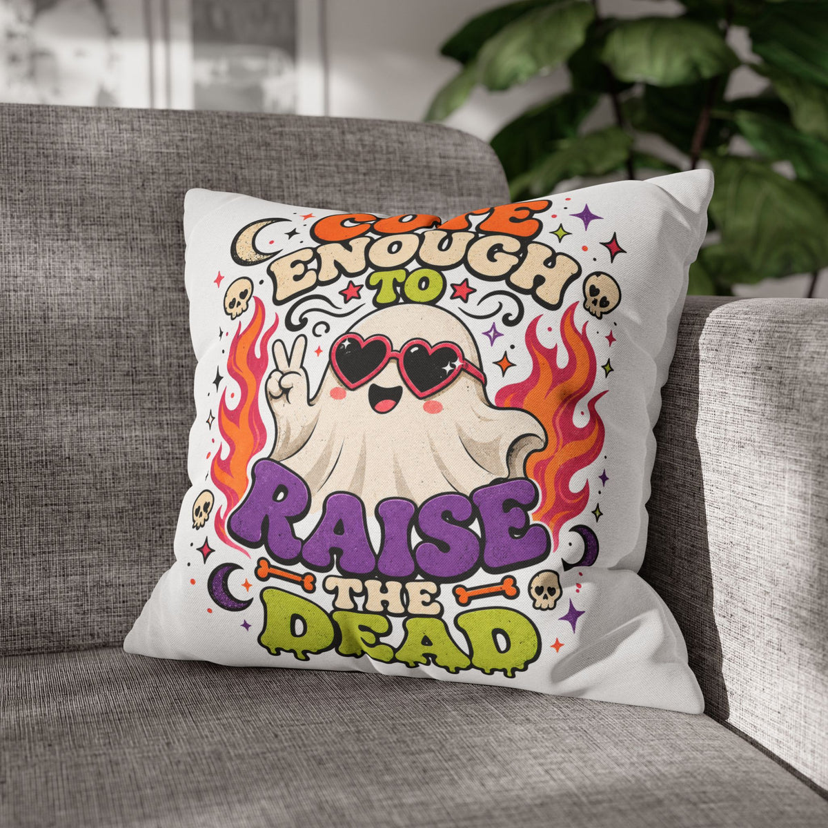 Halloween Cute Enough to Raise the Dead Ghost Pillowcase — Retro Halloween Decorative Throw Pillow