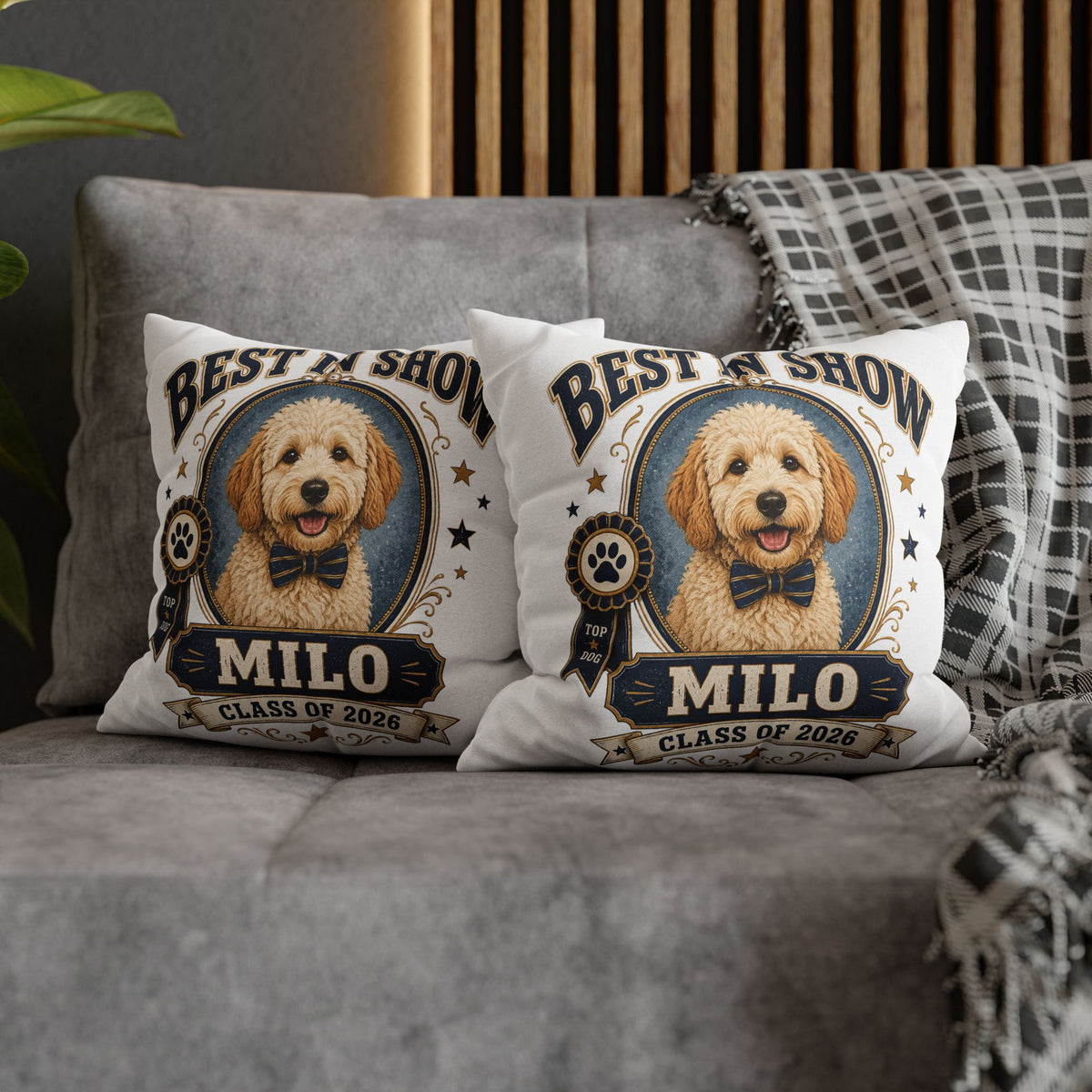 Best in Show Dog Pillowcase — Personalized "Milo" Class of 2026 Milo Bailey Dog Dad Mom