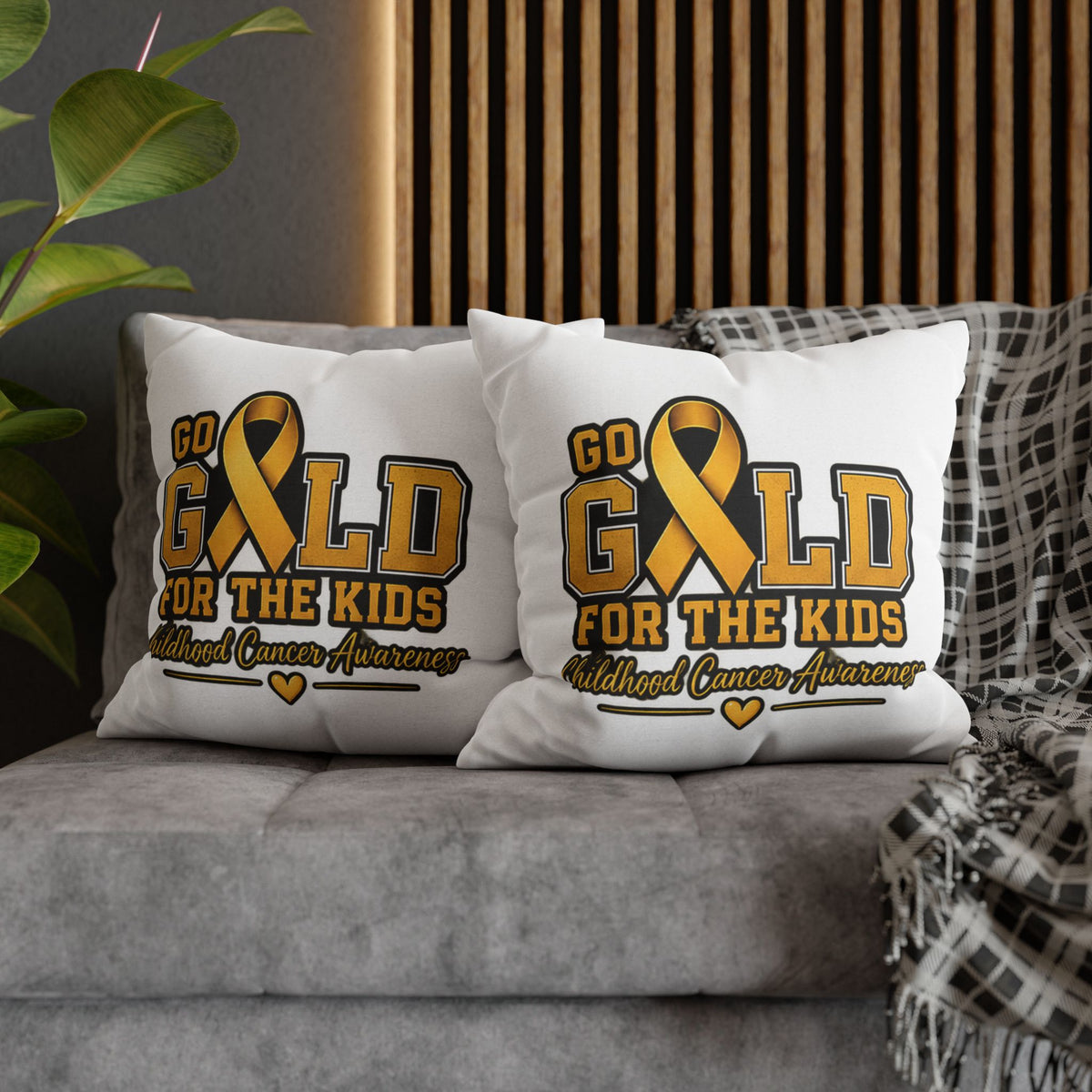 Childhood Cancer Awareness Pillow - "Go Gold For The Kids" Square Throw Pillowcase