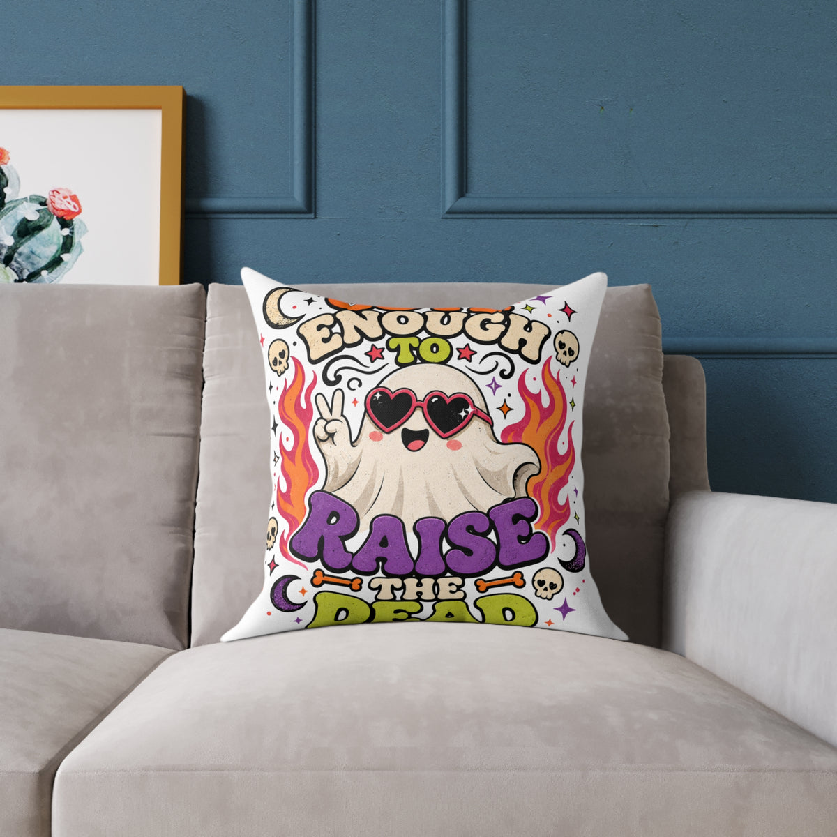 Halloween Pillow — 'Enough to Raise the Dead' Retro Ghost Decorative Throw Pillow