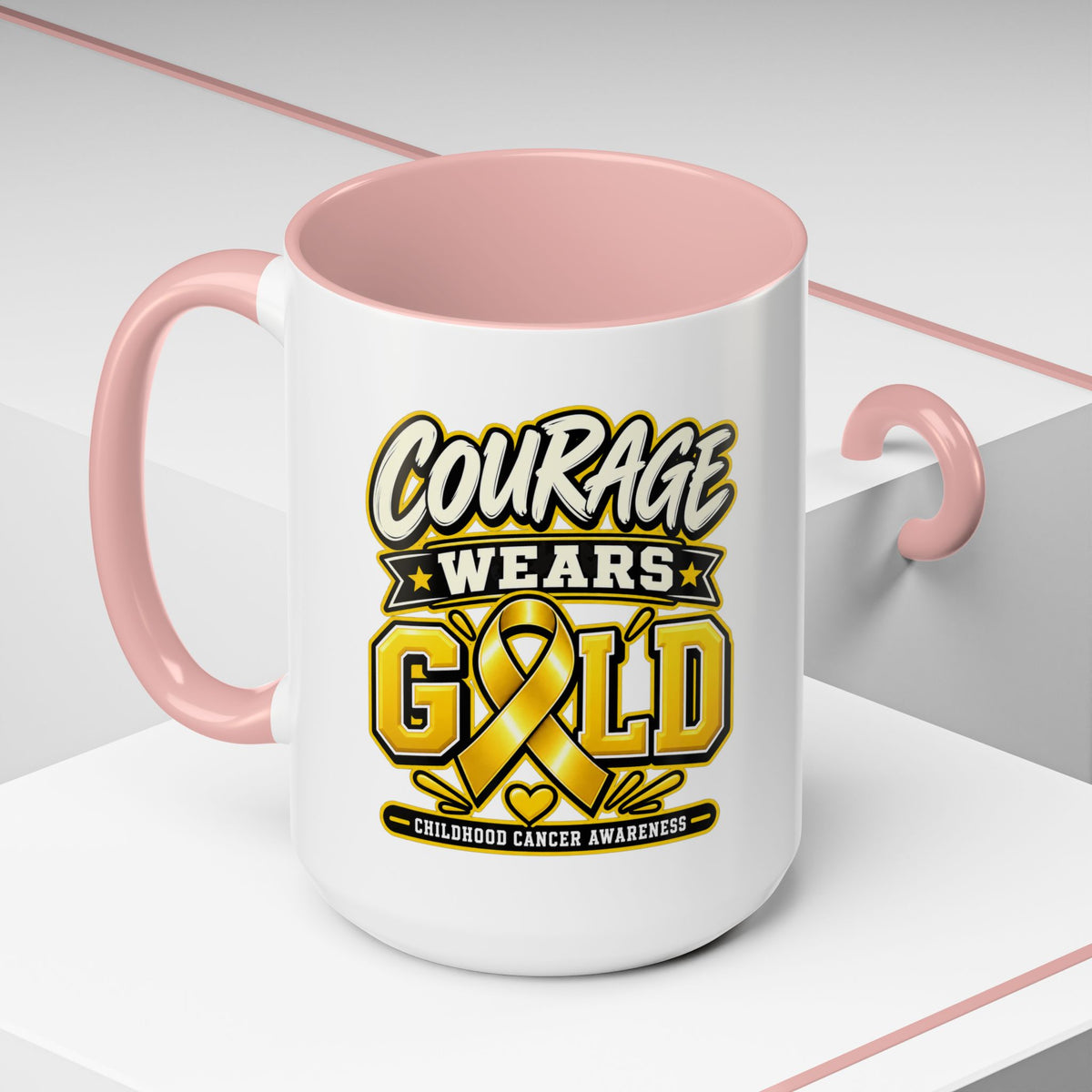 Courage Wears Gold Coffee Mug — Childhood Cancer Awareness Tea Cup