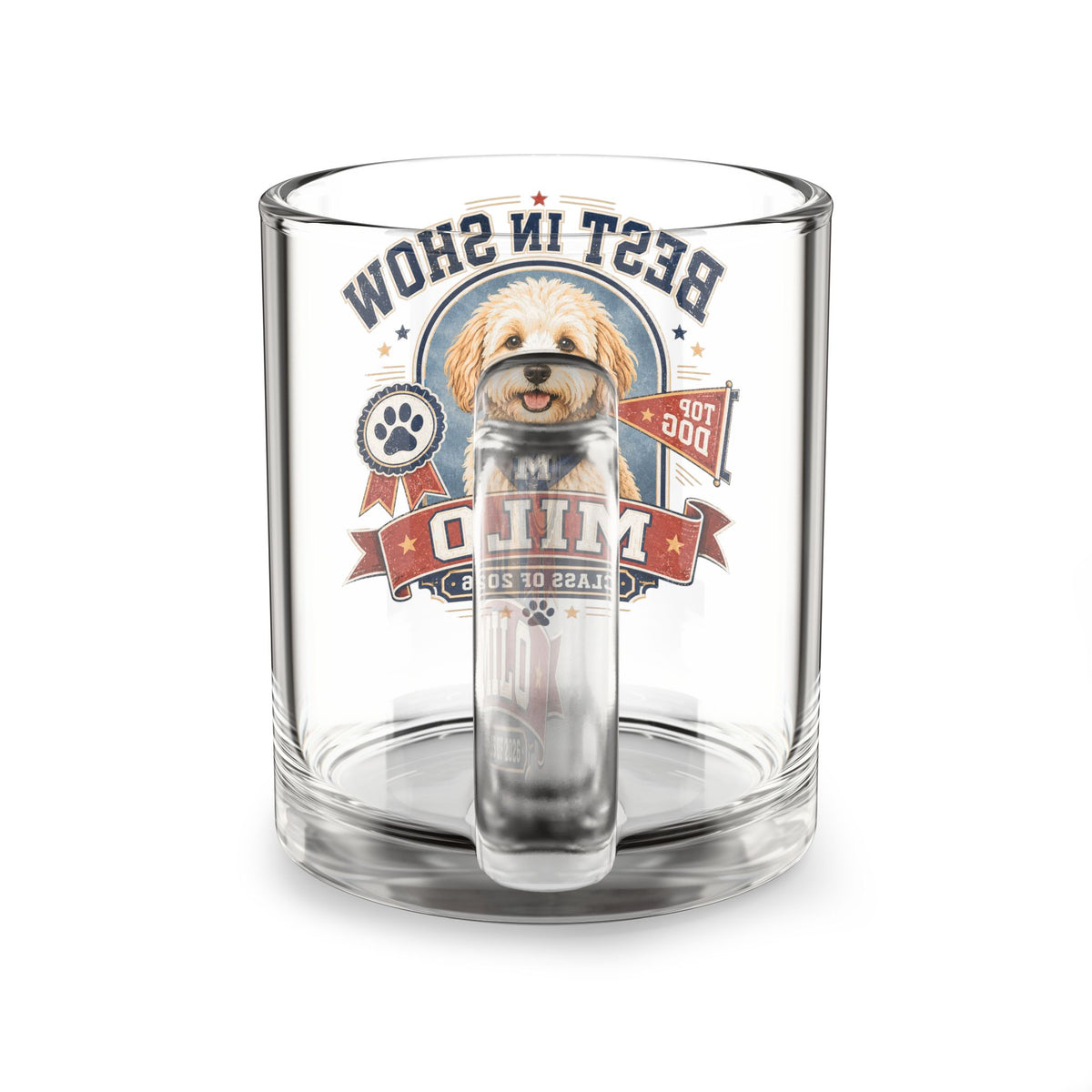 Best in Show Personalized Dog Glass Mug — 'Milo' Pet Portrait Class of 2026 Milo Bailey Dog Dad Mom  Glass Mug 10 oz