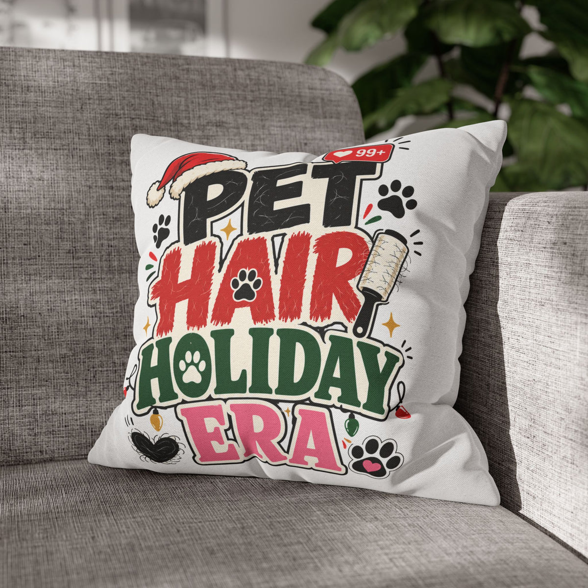 Pet Hair Holiday Pillowcase  Modern Day Christmas — Cute Christmas Pet Lover Decor