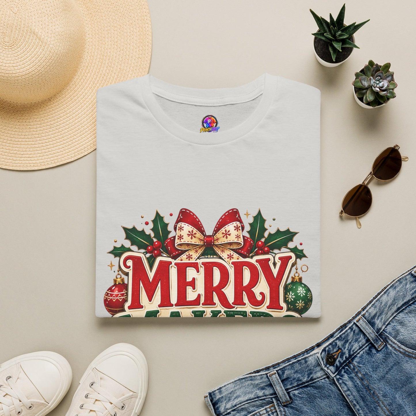 Merry Makers Club T-Shirt — Festive Christmas Holiday Tee with Holly & Bow