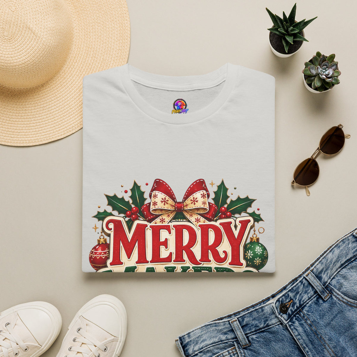 Merry Makers Club T-Shirt — Festive Christmas Holiday Tee with Holly & Bow