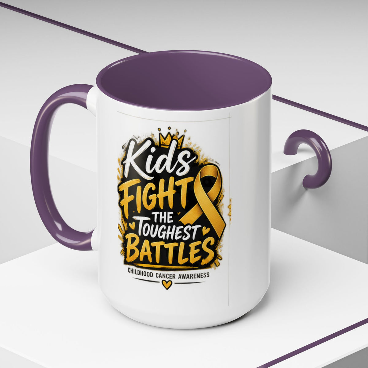 Kids Fight The Toughest Battles Accent Coffee Mug — Childhood Cancer Awareness 11/15oz