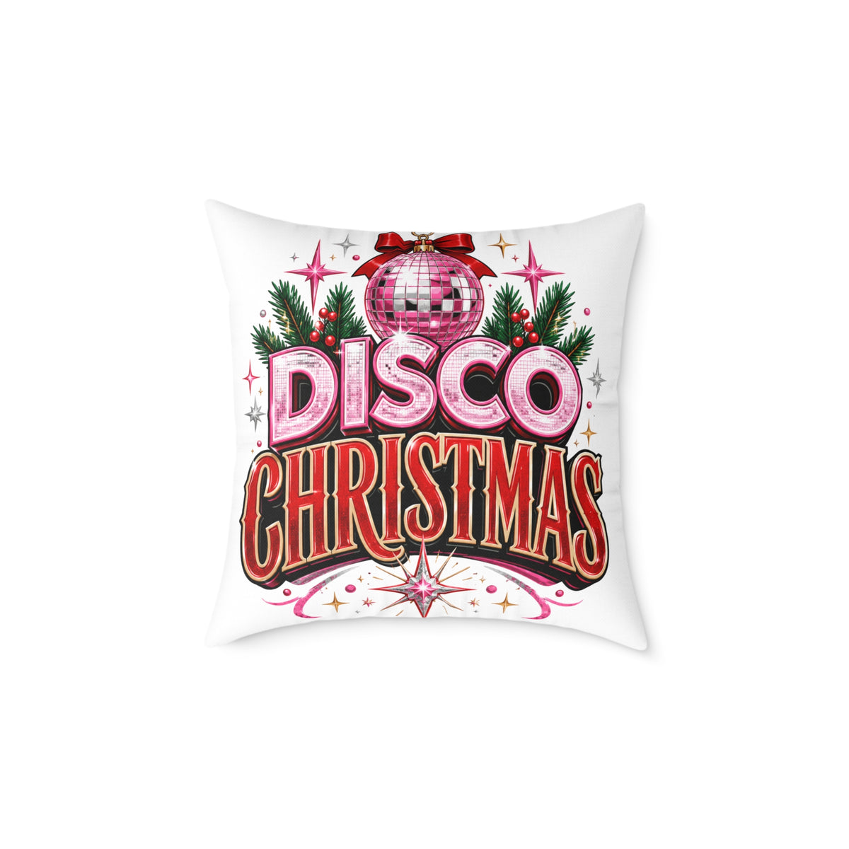 Disco Christmas Throw Pillow – Retro Holiday Disco Ball Decorative Cushion