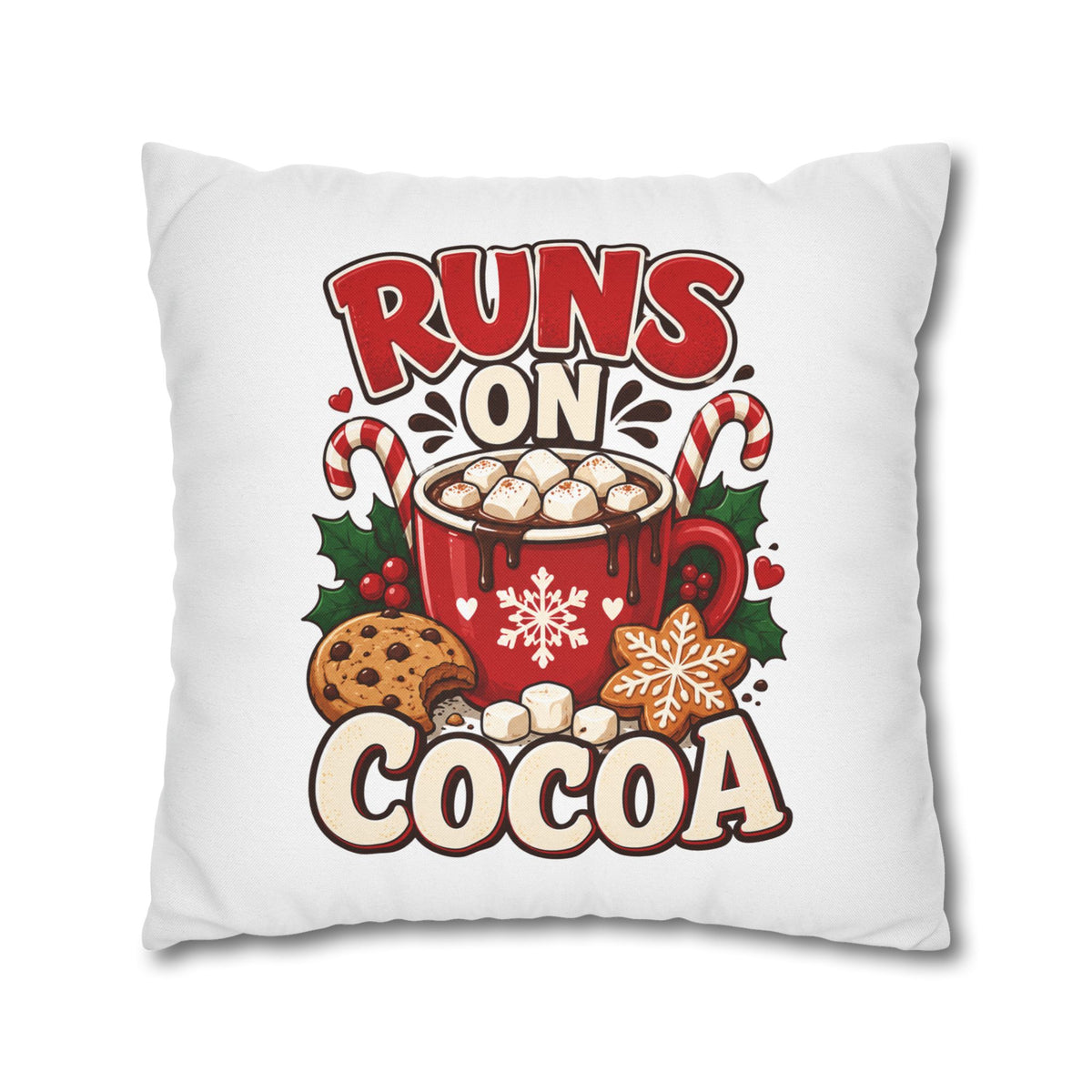 Christmas Runs on Cocoa Decorative Pillowcase — Hot Chocolate Holiday Throw Pillow