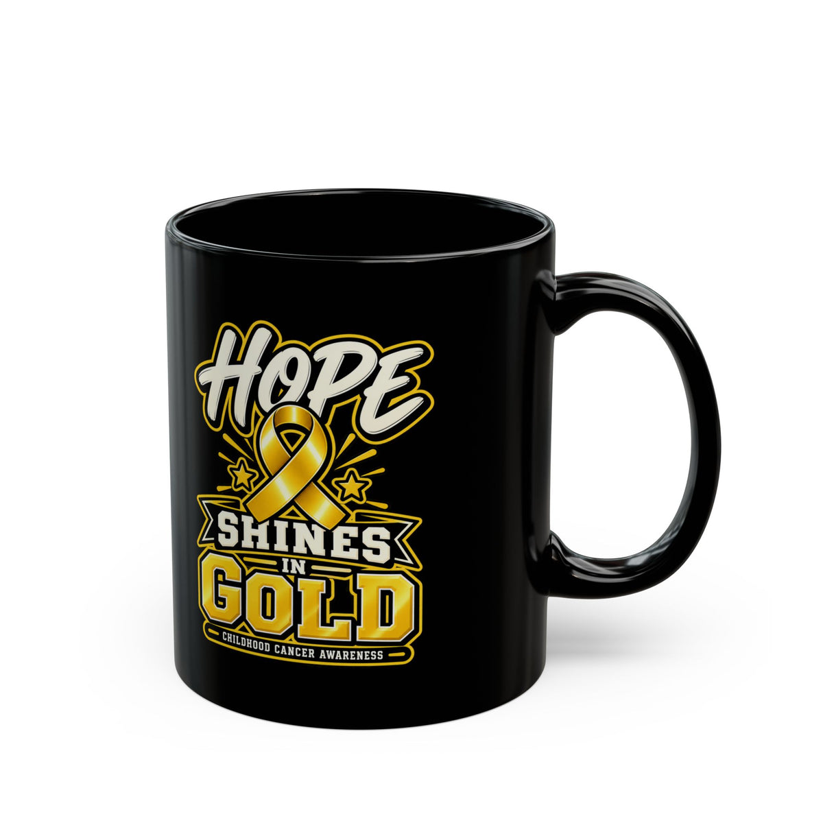 Hope Shines in Gold Awareness Mug — Childhood Cancer Support (11oz/15oz)