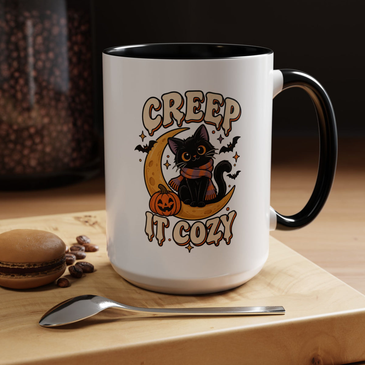Creepy It Cozy Black Cat Halloween Accent Coffee Mug (11/15oz)