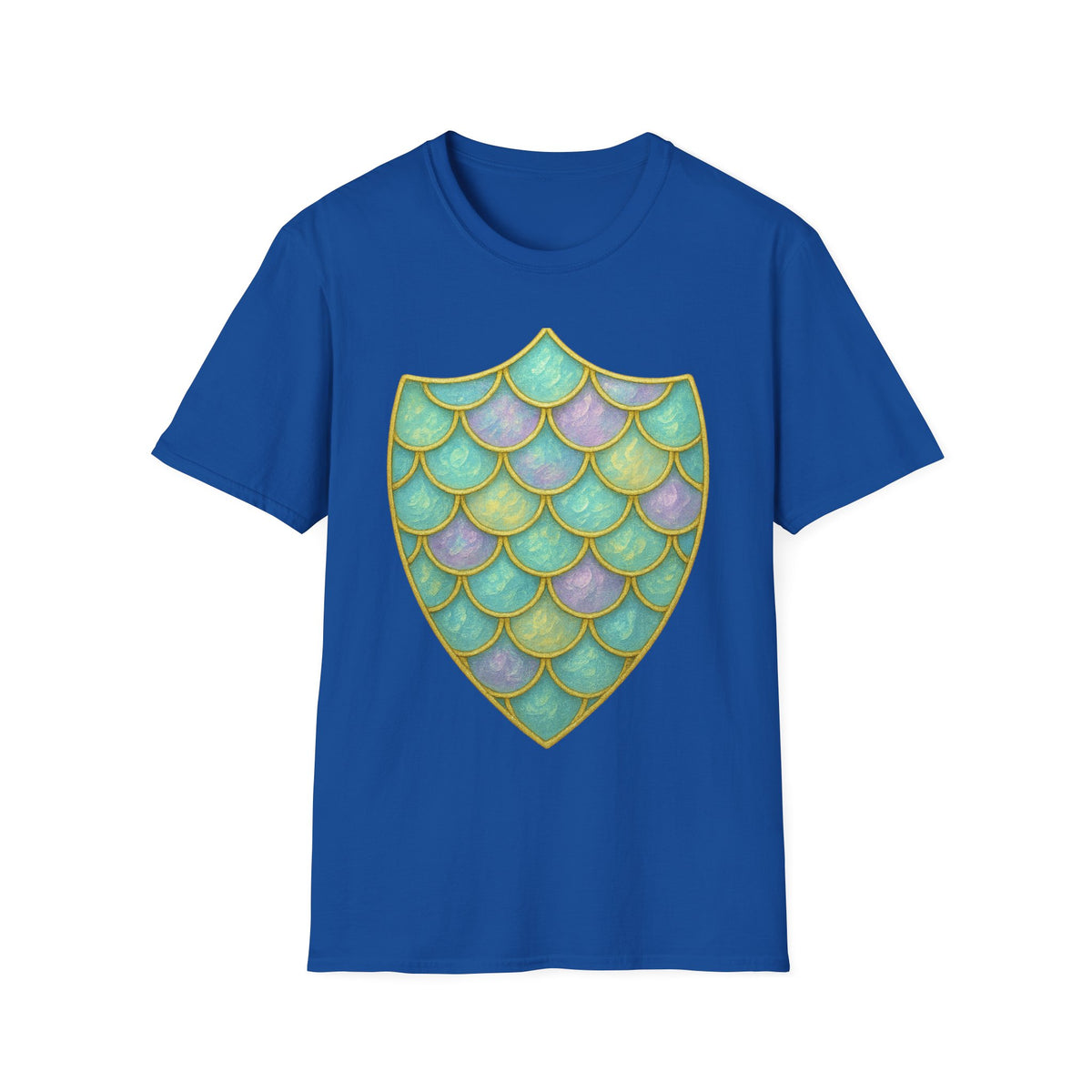 Mermaid Scale Shield T-Shirt — Iridescent Aquamarine Graphic Tee - Trending Now - September 2026