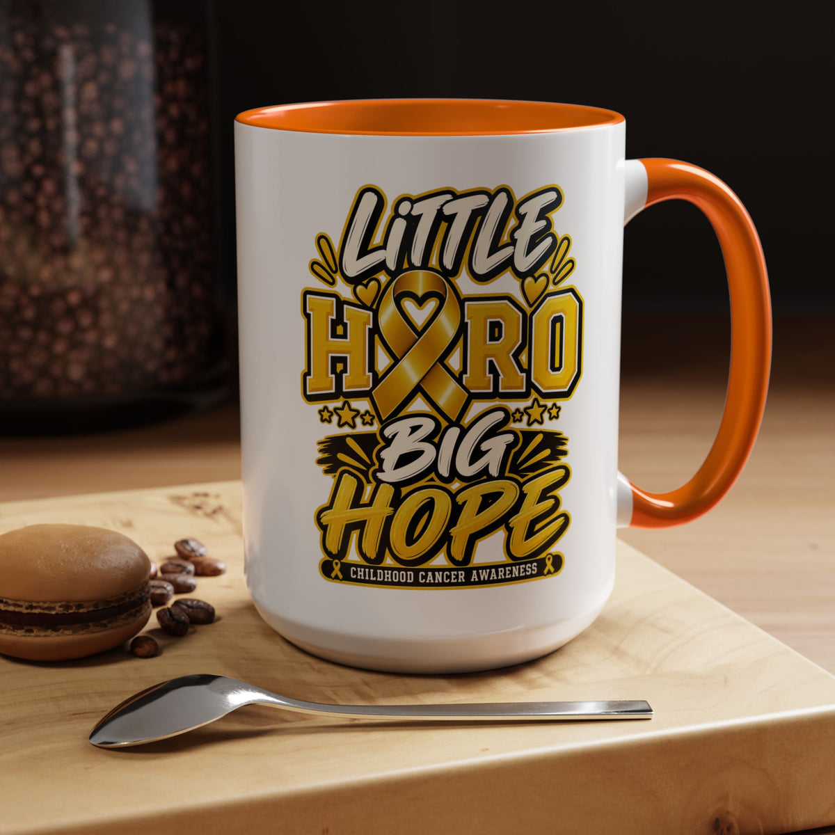 Little Hero Big Hope Coffee Mug — Childhood Cancer Awareness Accent Mug (11/15 oz)