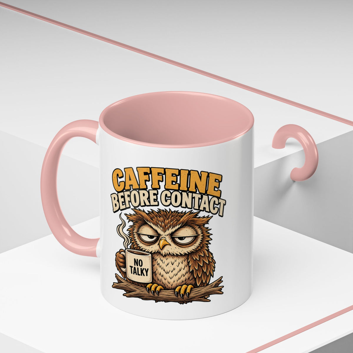 Funny And Witty "Caffeine Before Contact" Accent Coffee Mug (11, 15oz)