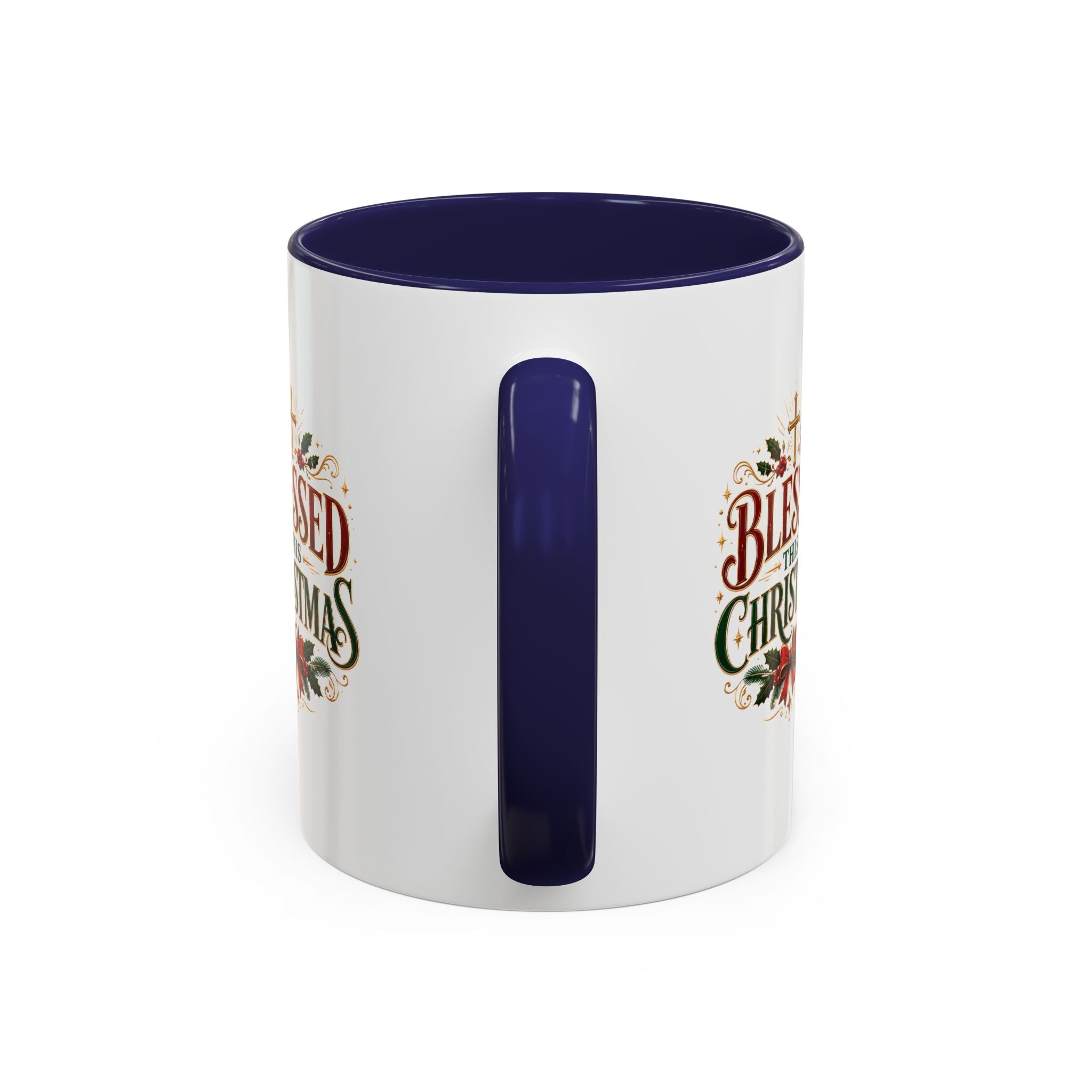 Blessed This Christmas Accent Coffee Mug – Holiday Religious Poinsettia Coffee Cup