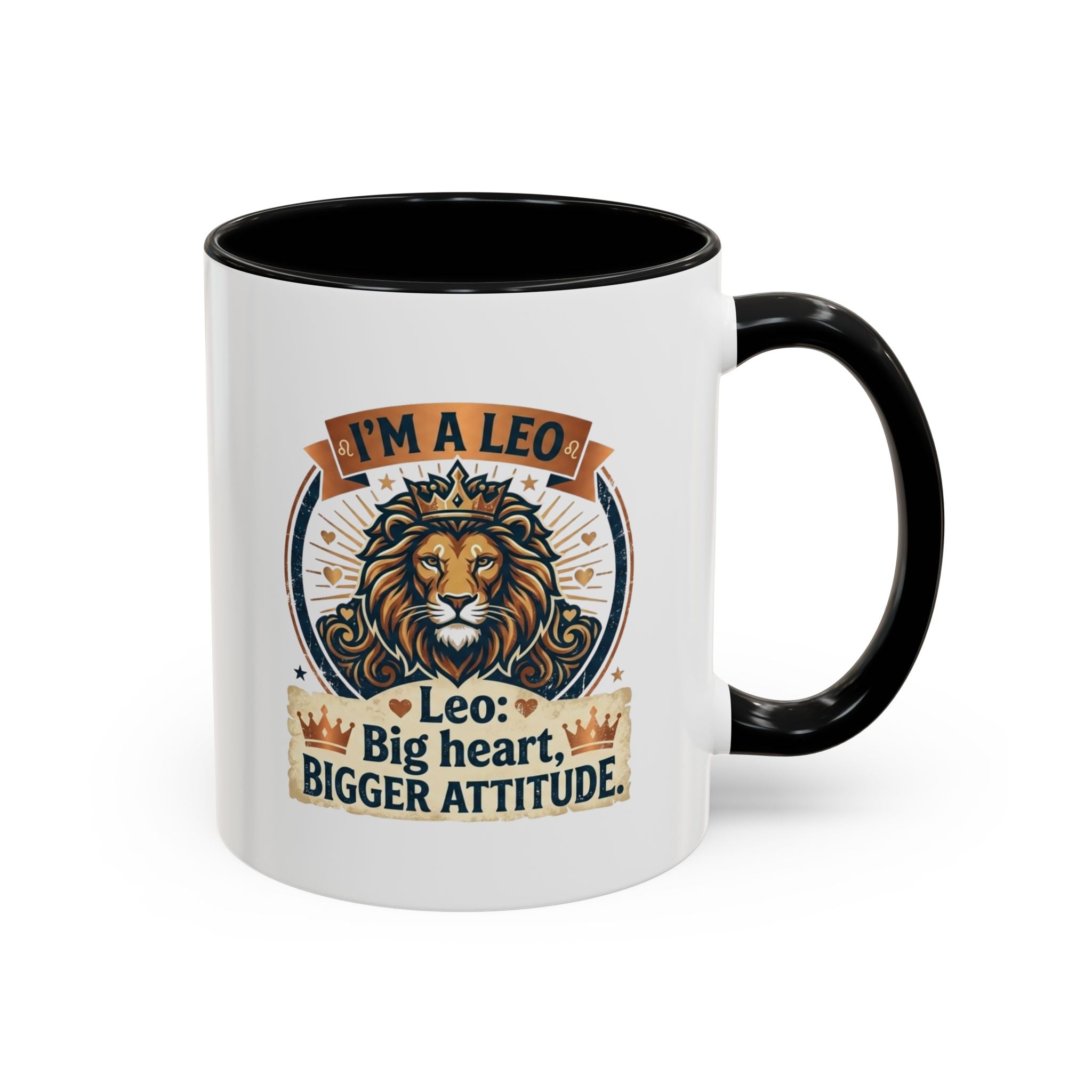 Leo Coffee Mug — "I'm a Leo: Big Heart, Bigger Attitude" Zodiac Accent Mug (11/15oz)