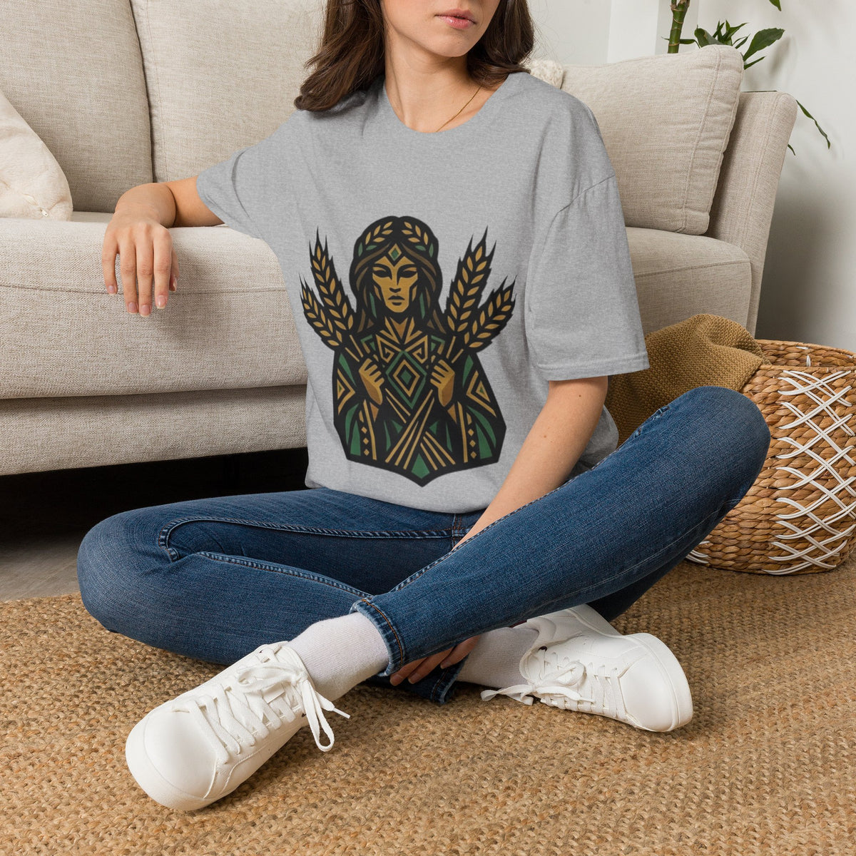 Harvest Goddess T-Shirt — Wheat Spirit Floral Pagan Shirt