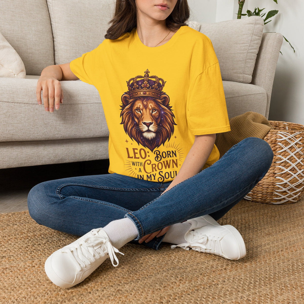 Leo Zodiac Lion T-Shirt — "Born with a Crown in My Soul" Zodiac Graphic Tee