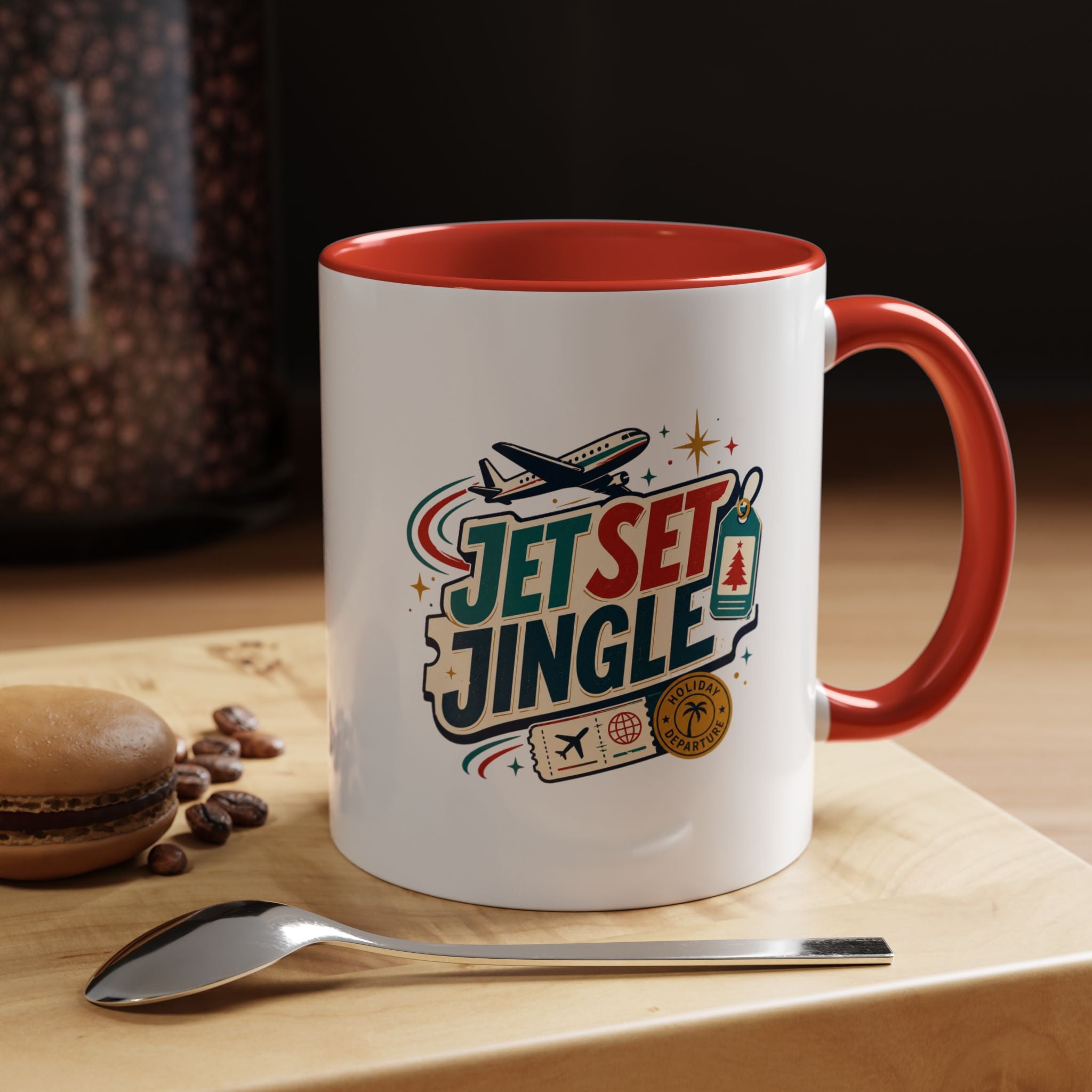 Modern Day Christmas Jet Set Jingle Coffee Mug — Holiday Travel Themed Accent Mug