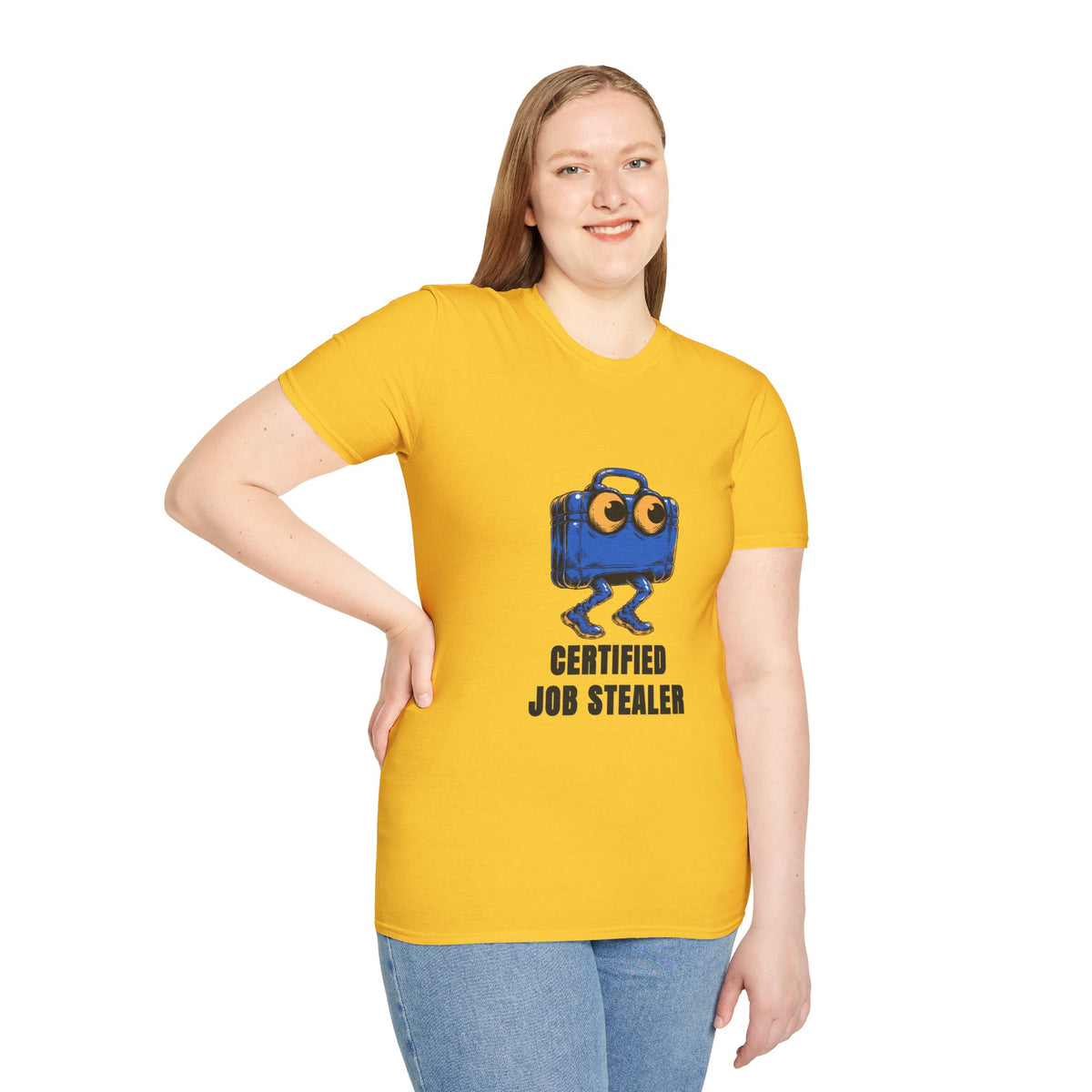 T-Shirt — Certified Job Stealer Funny Blue Suitcase Graphic - Trending Now - August 2026