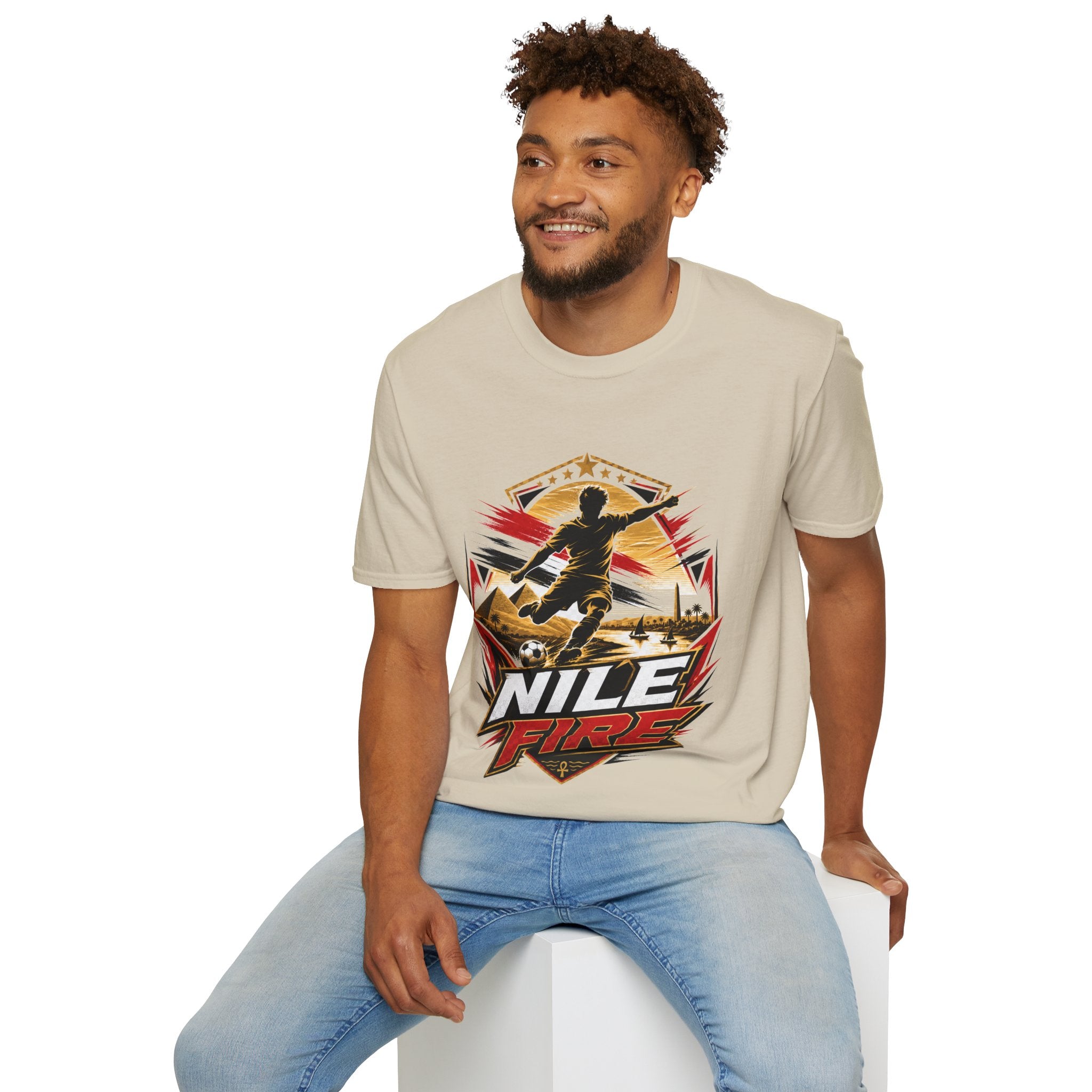 Egypt Soccer Player Nile Fire Graphic T-Shirt — Retro Athletic Team Tee