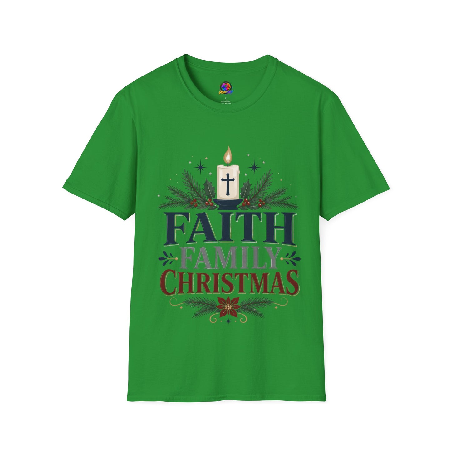 Christmas Faith T-Shirt — "Faith, Family, Christmas" Religious Holiday Tee