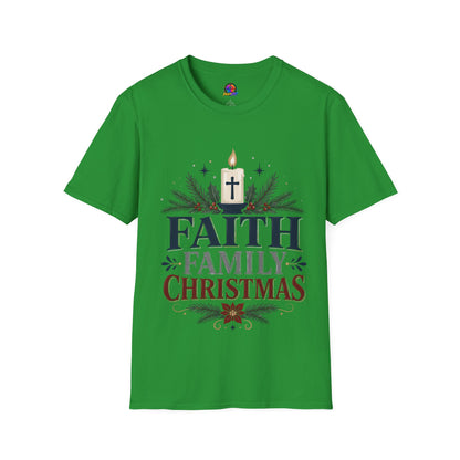 Christmas Faith T-Shirt — "Faith, Family, Christmas" Religious Holiday Tee
