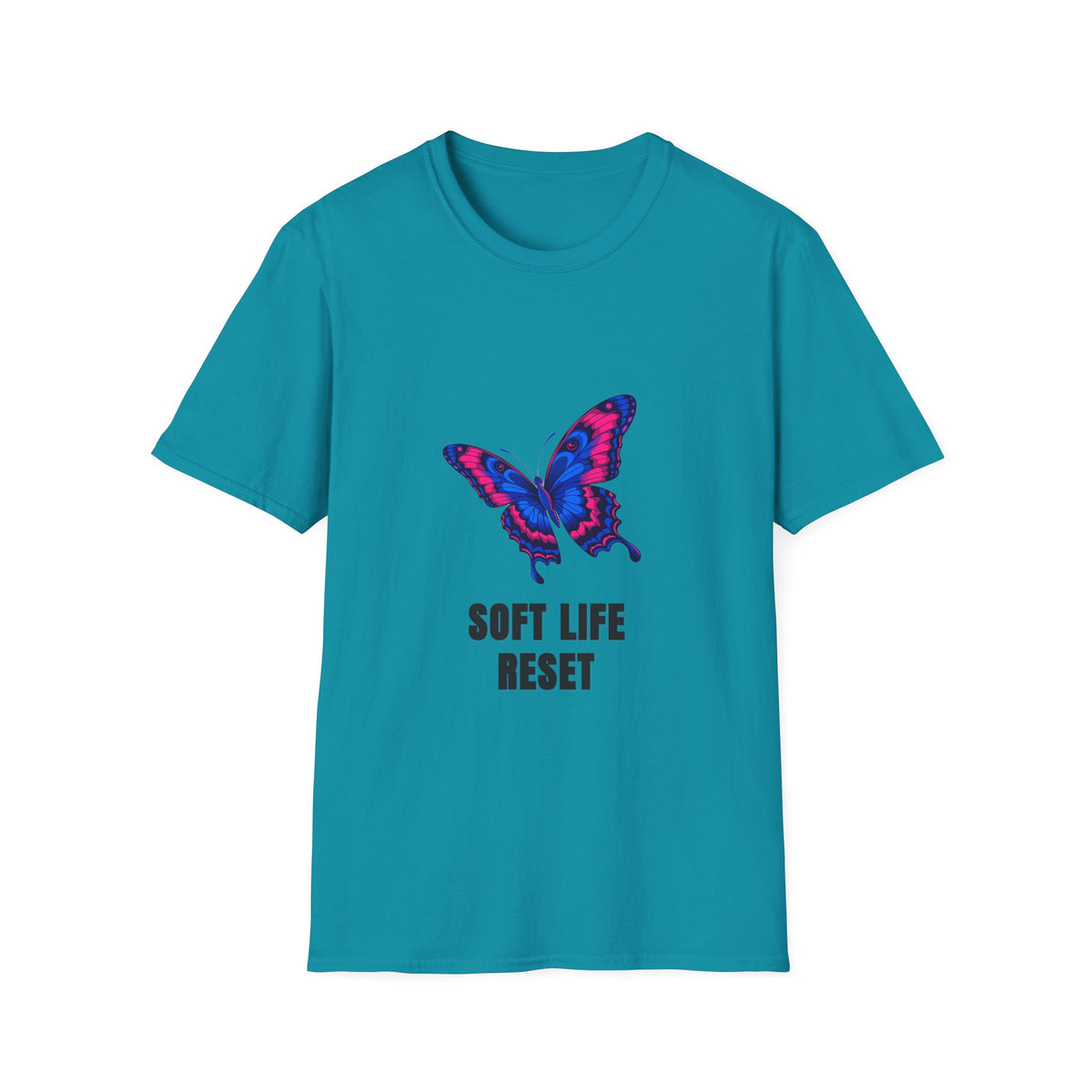 Butterfly 'Soft Life Reset' T-Shirt — Vibrant Pink & Blue Graphic Tee - Trending Now - August 2026