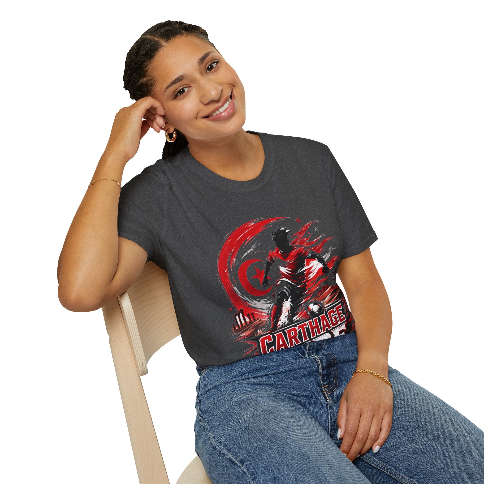 Tunisia Carthage Fire Soccer T-Shirt — Red Crescent Football Fan Tee