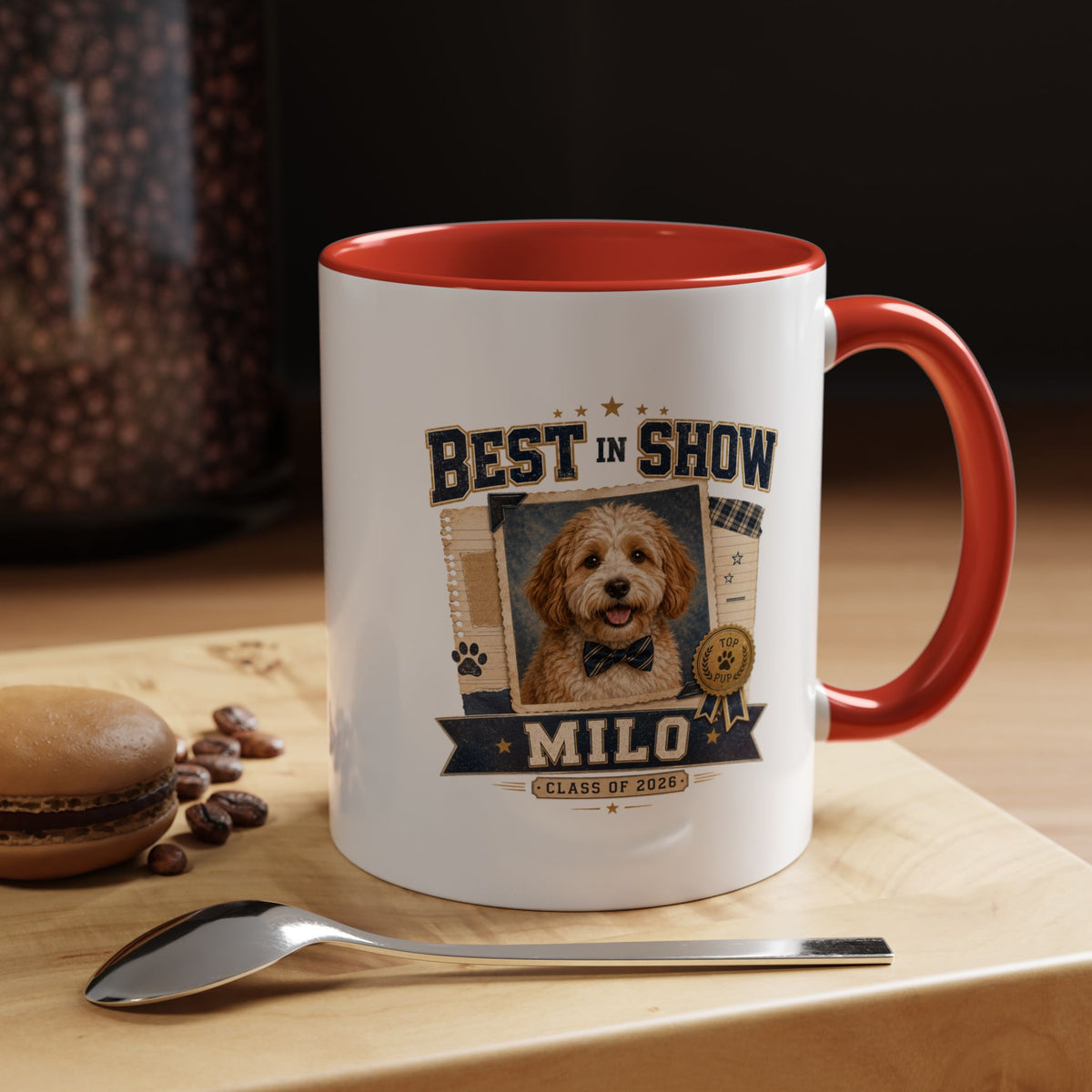 Milo Bailey Dog Dad Mom Best in Show Personalized Dog Mug — "Milo" Photo Accent Coffee Mug