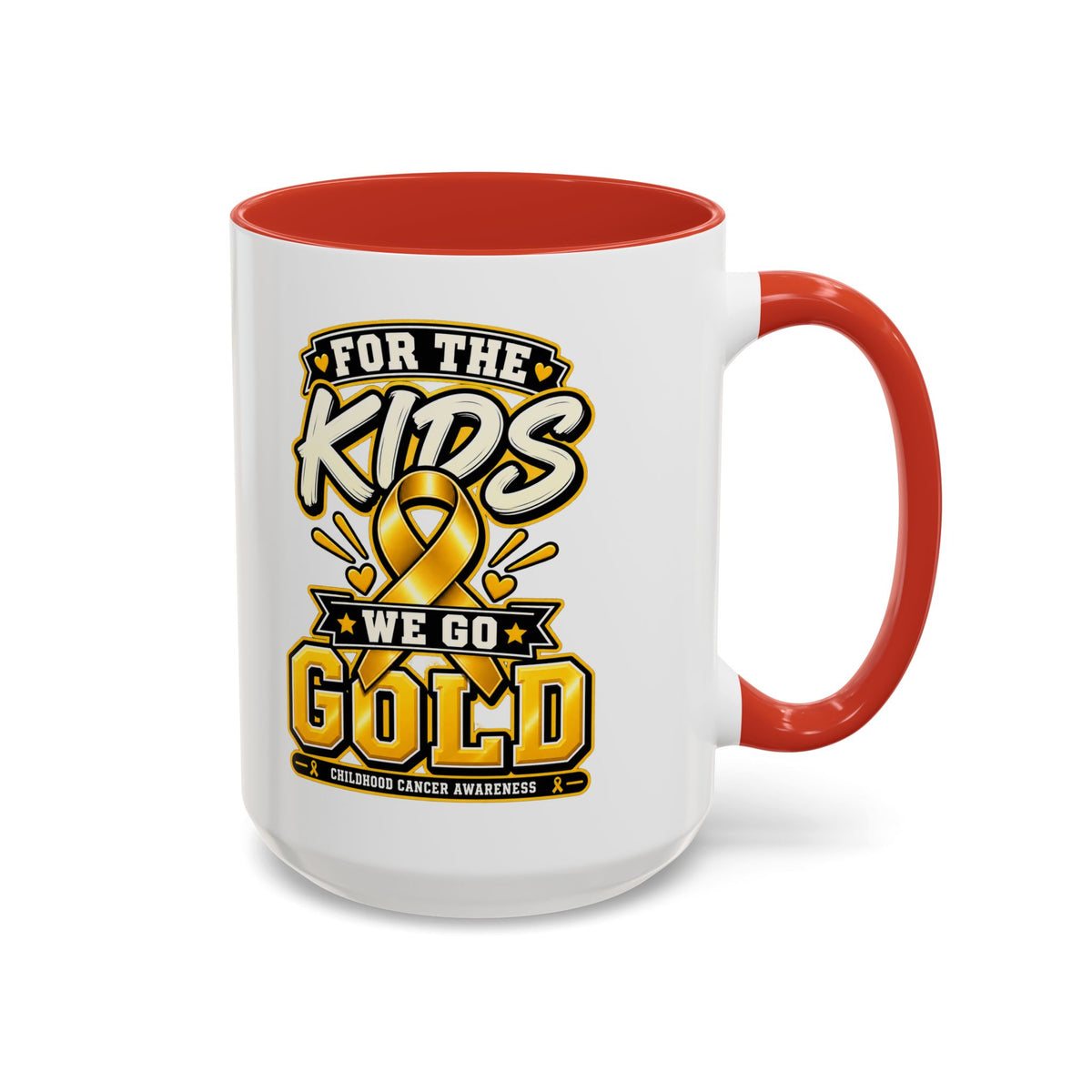 For The Kids We Go Gold Accent Coffee Mug — Childhood Cancer Awareness 11/15oz
